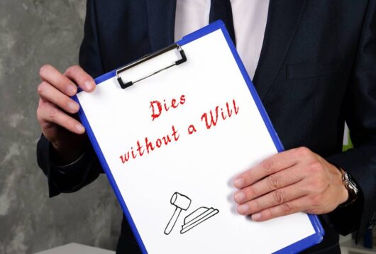 Business concept meaning Dies without a Will with phrase on the piece of paper.
