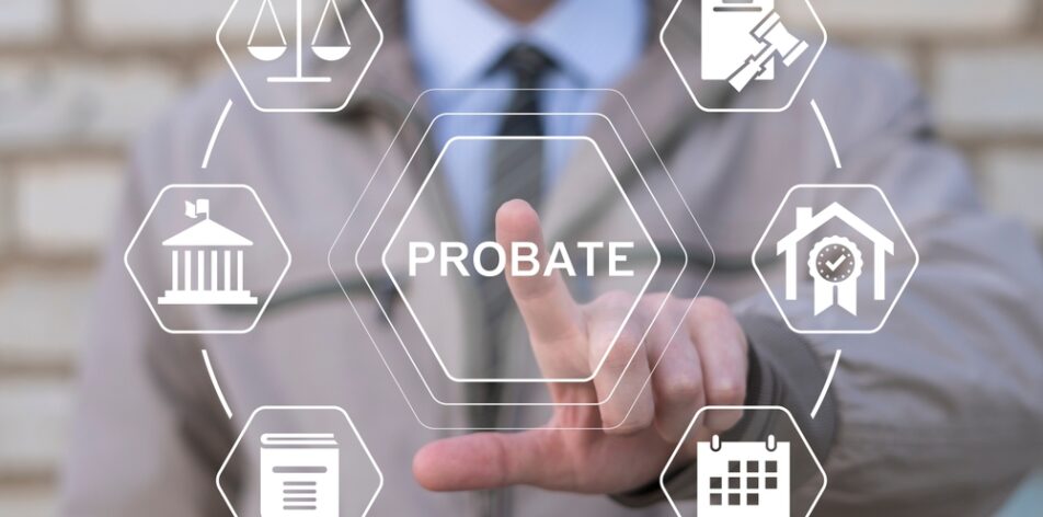 Man working on virtual touch screen presses word PROBATE